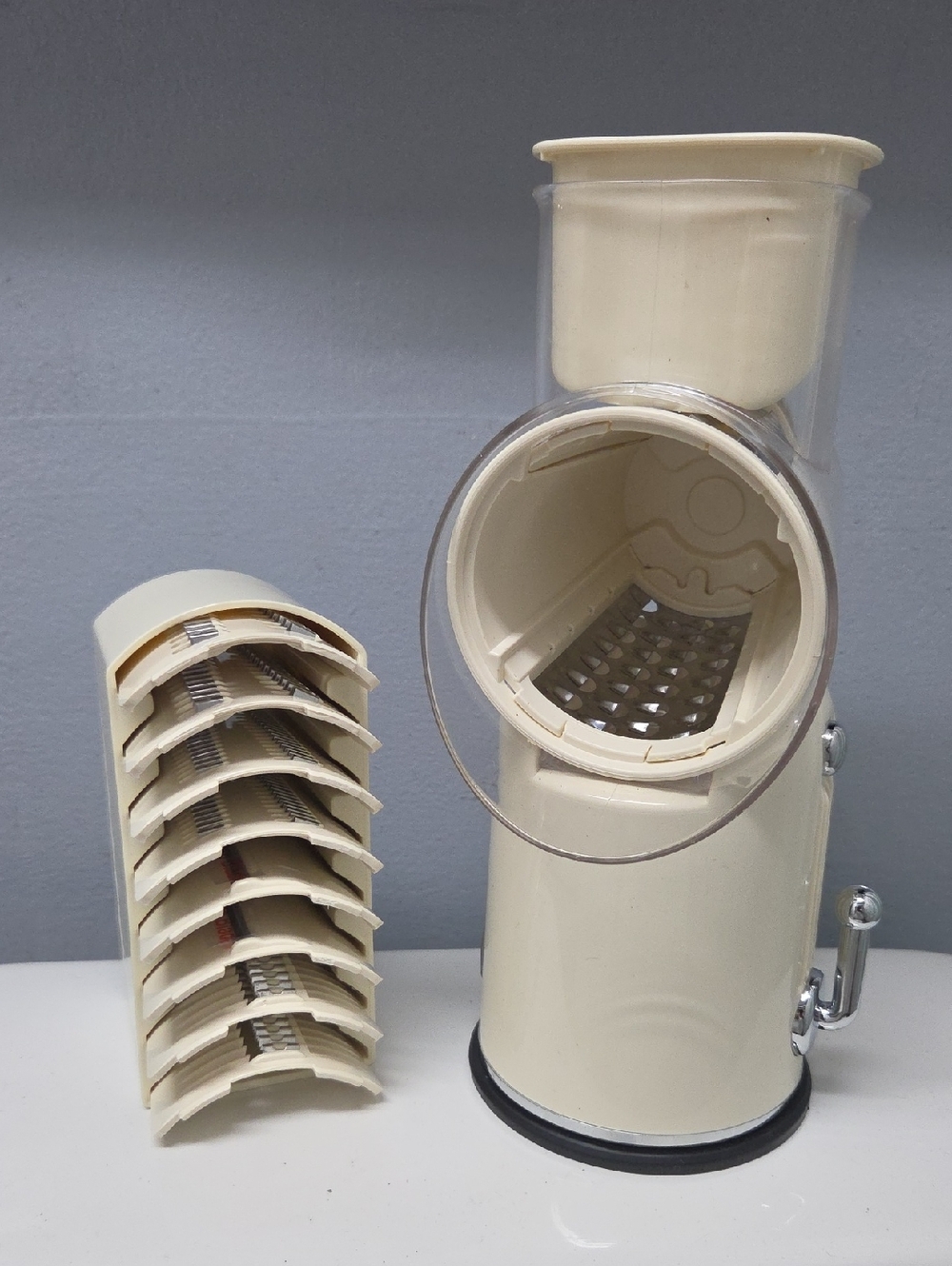 Cream Handheld Rotary Vegetable Slicer Shredder with Multiple Blades